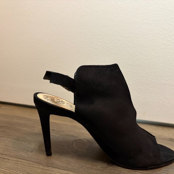 Vince Camuto Black Suede Peep Toe Heels-SIZE 7-Slingback Cutout - Picture 2 of 3